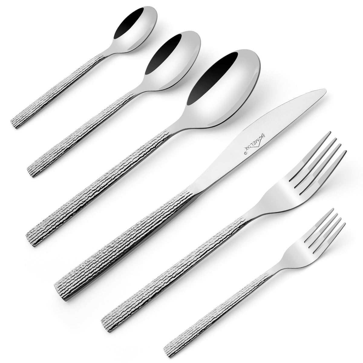 HOMELUX 72-teiliges Besteckset für 12 Personen, Edelstahl Tafelbesteck, Gehämmertes Design, Spülmaschinenfest