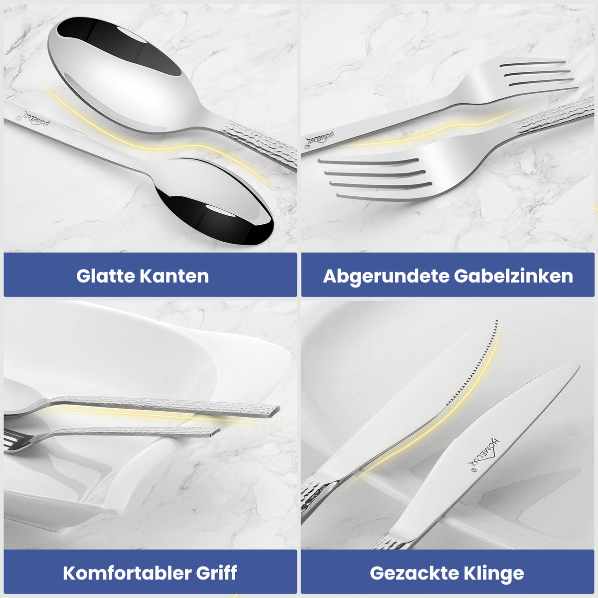 HOMELUX 72-teiliges Besteckset für 12 Personen, Edelstahl Tafelbesteck, Gehämmertes Design, Spülmaschinenfest