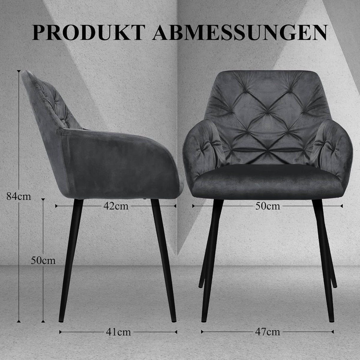 HOMELUX Esszimmerstuhl 2er Set, Polsterstuhl mit Armlehnen, Sitzfläche aus Samt & Metallbeine, Küchenstuhl Wohnzimmerstuhl Stühle