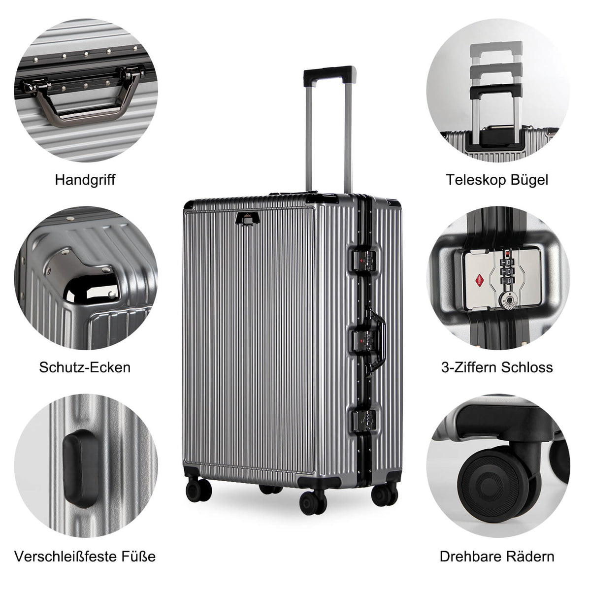 3-teiliges Kofferset Hartschalenkoffer ABS Leicht Trolley Rollkoffer Set M-L-XL Hartschale Reisekoffer