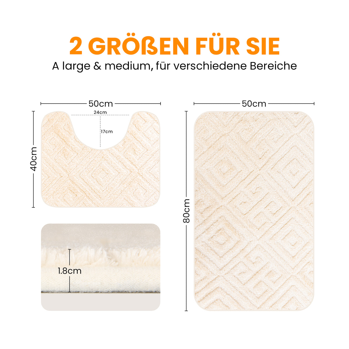 HOMELUX 2-teiliges Badematten-Set, rutschfest, weich, flauschig, inkl. WC-Vorleger mit Ausschnitt