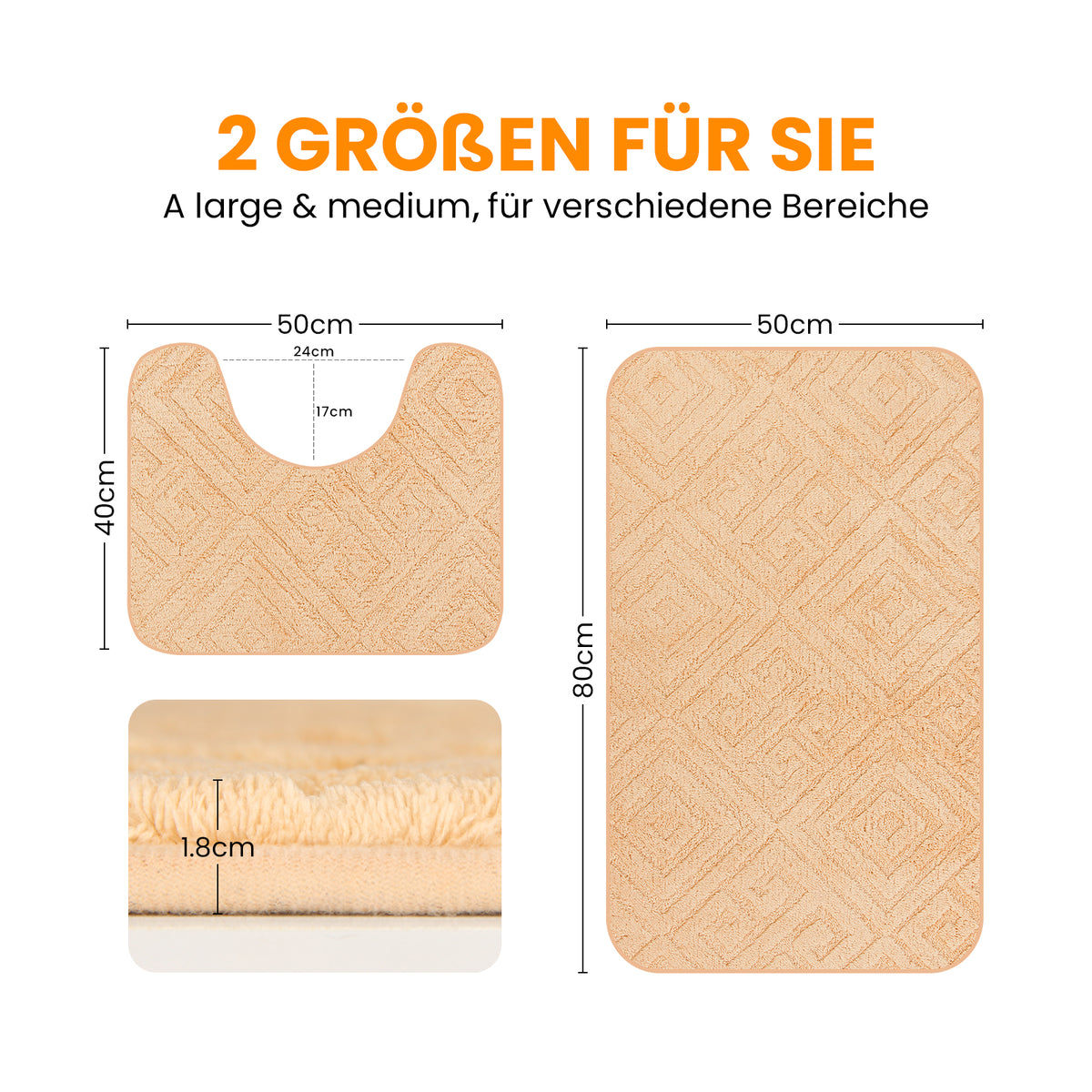 HOMELUX 2-teiliges Badematten-Set, rutschfest, weich, flauschig, inkl. WC-Vorleger mit Ausschnitt