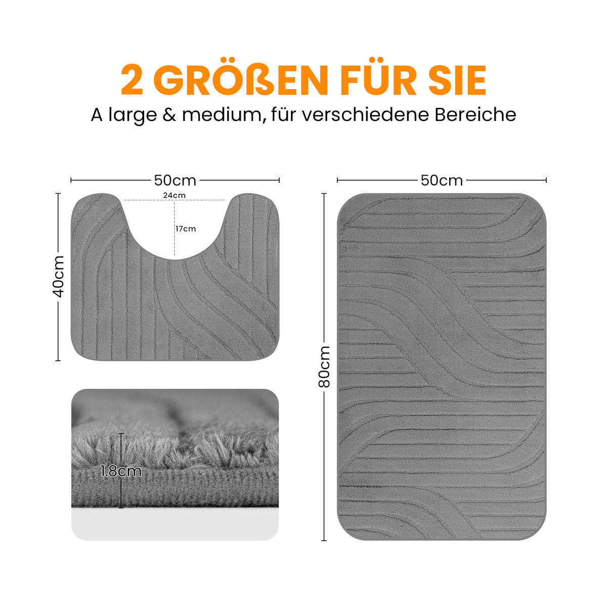 HOMELUX 2-teiliges Badematten-Set, rutschfest, weich, flauschig, inkl. WC-Vorleger mit Ausschnitt