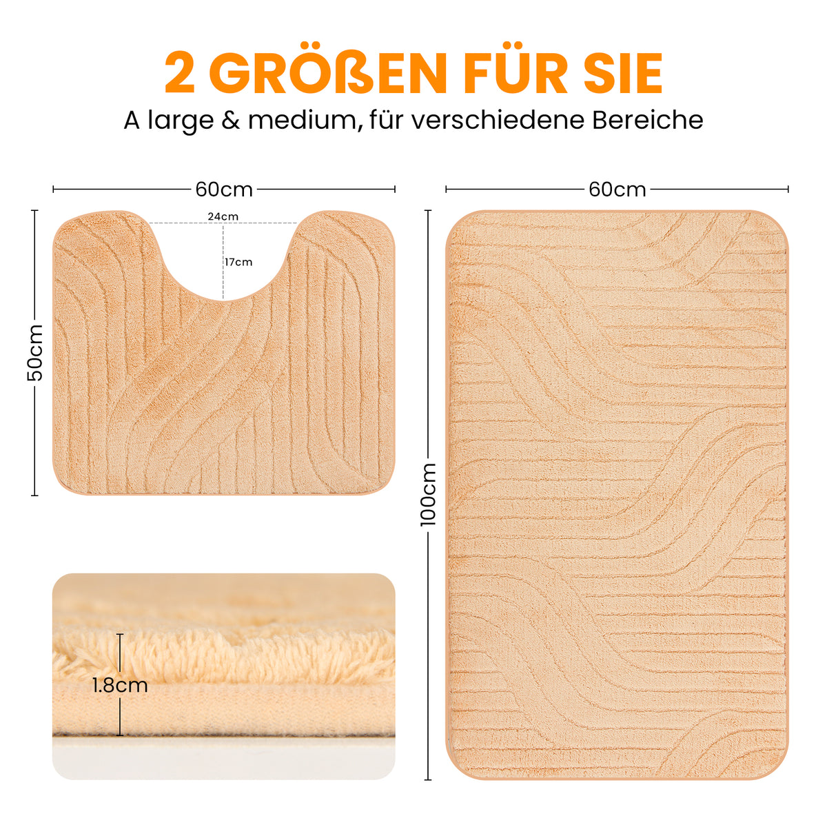 HOMELUX 2-teiliges Badematten-Set, rutschfest, weich, flauschig, inkl. WC-Vorleger mit Ausschnitt