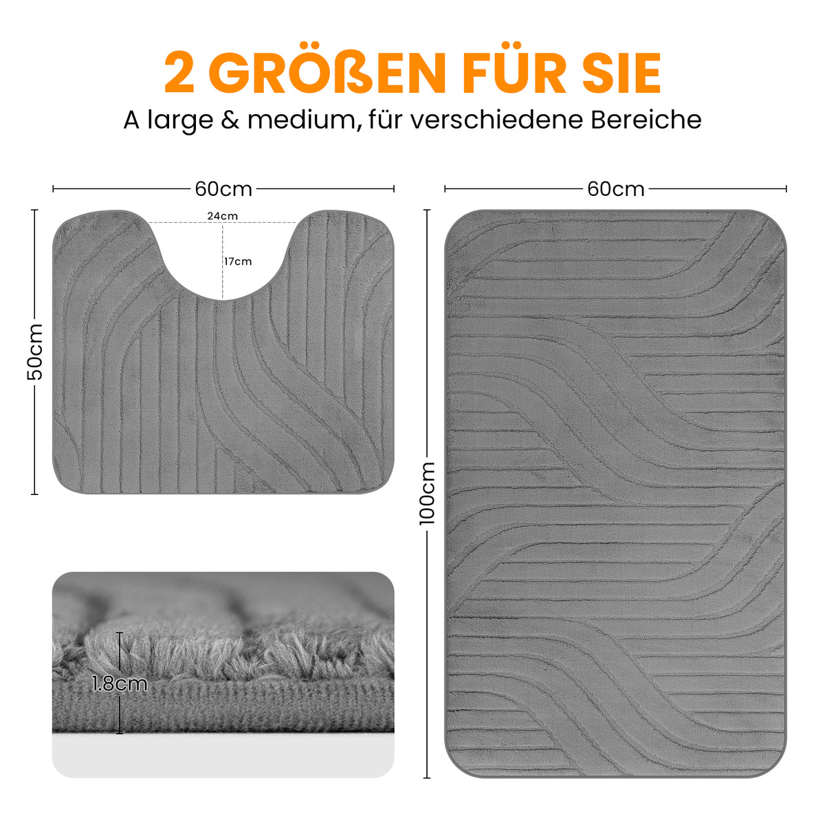 HOMELUX 2-teiliges Badematten-Set, rutschfest, weich, flauschig, inkl. WC-Vorleger mit Ausschnitt