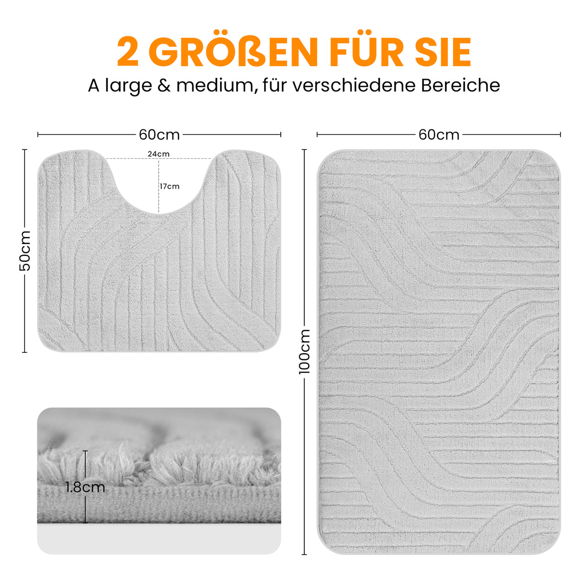 HOMELUX 2-teiliges Badematten-Set, rutschfest, weich, flauschig, inkl. WC-Vorleger mit Ausschnitt