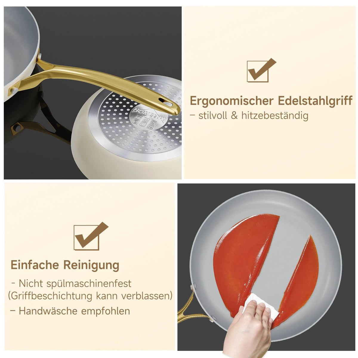 Keramik Antihaft Pfanne Induktion 20/24/28cm (Sie können einen einzelnen Artikel oder ein Set auswählen) Aluguss Bratpfanne Edelstahlgriff