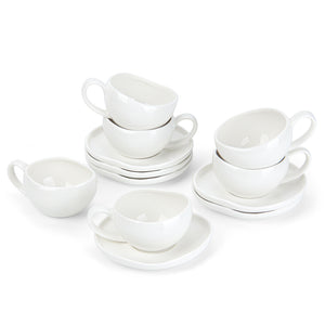 6-teiliges Keramik Espressotassen-Set mit Untertassen, gewelltes Design, Weiß/Creme