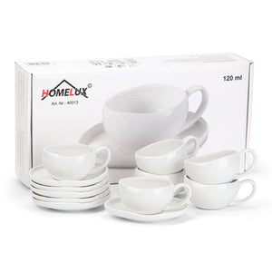 6-teiliges Keramik Espressotassen-Set mit Untertassen, gewelltes Design, Weiß/Creme