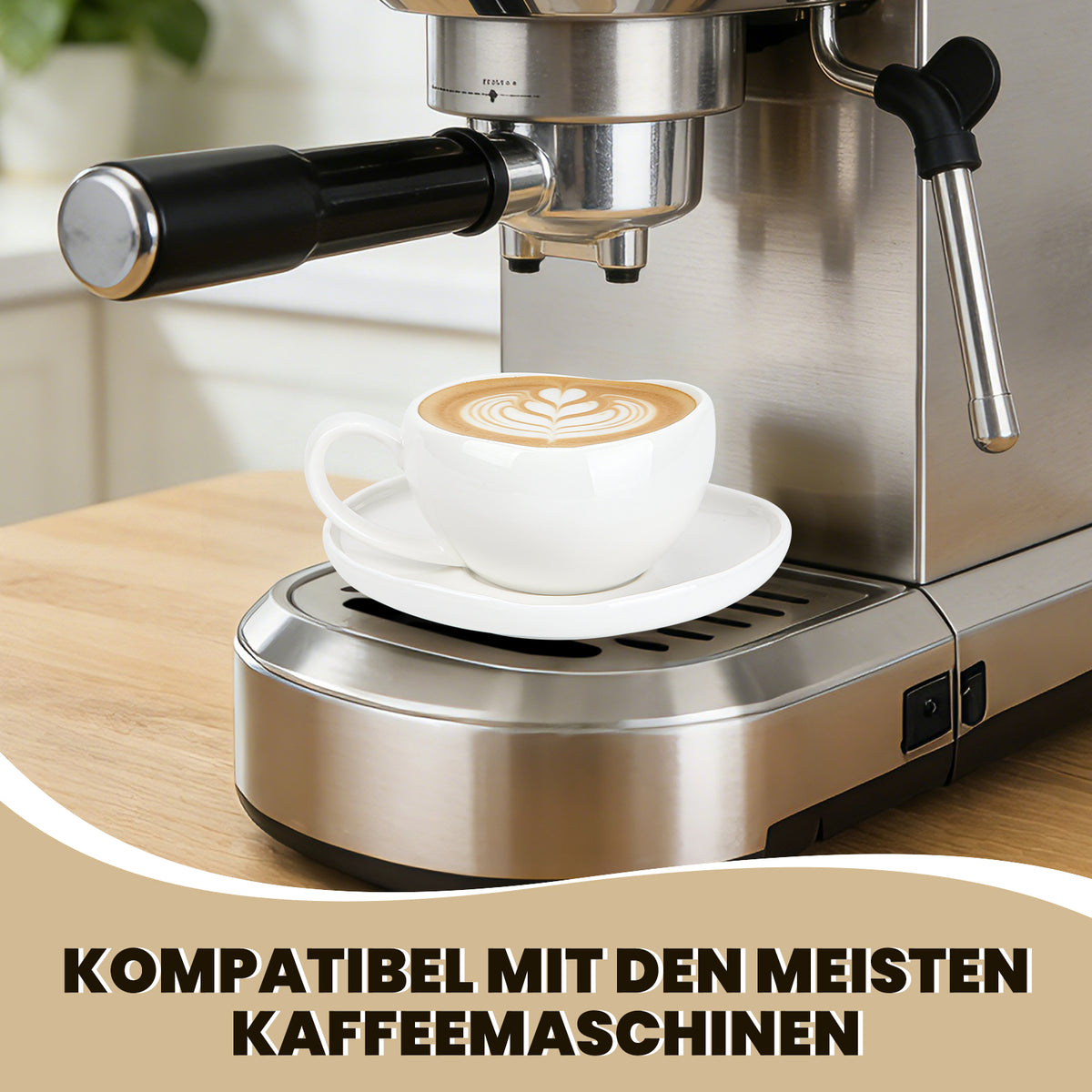 6-teiliges Keramik Espressotassen-Set mit Untertassen, gewelltes Design, Weiß/Creme
