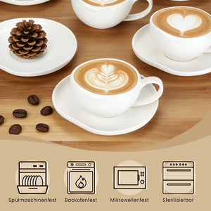 6-teiliges Keramik Espressotassen-Set mit Untertassen, gewelltes Design, Weiß/Creme