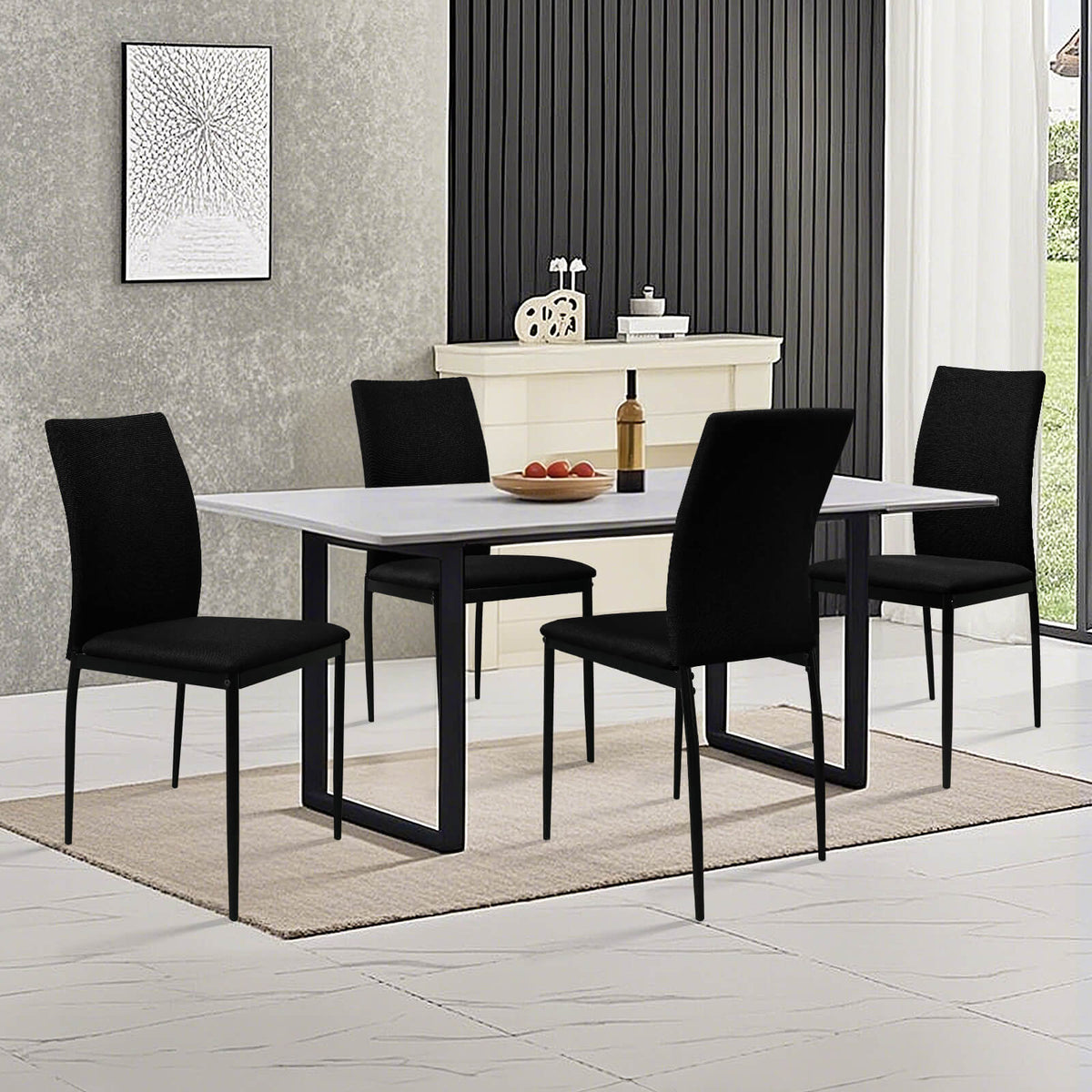 HOMELUX 4er Set Esszimmerstühle, modern, mit hoher Rückenlehne, Leinenpolster & Metallbeinen, 110 kg belastbar