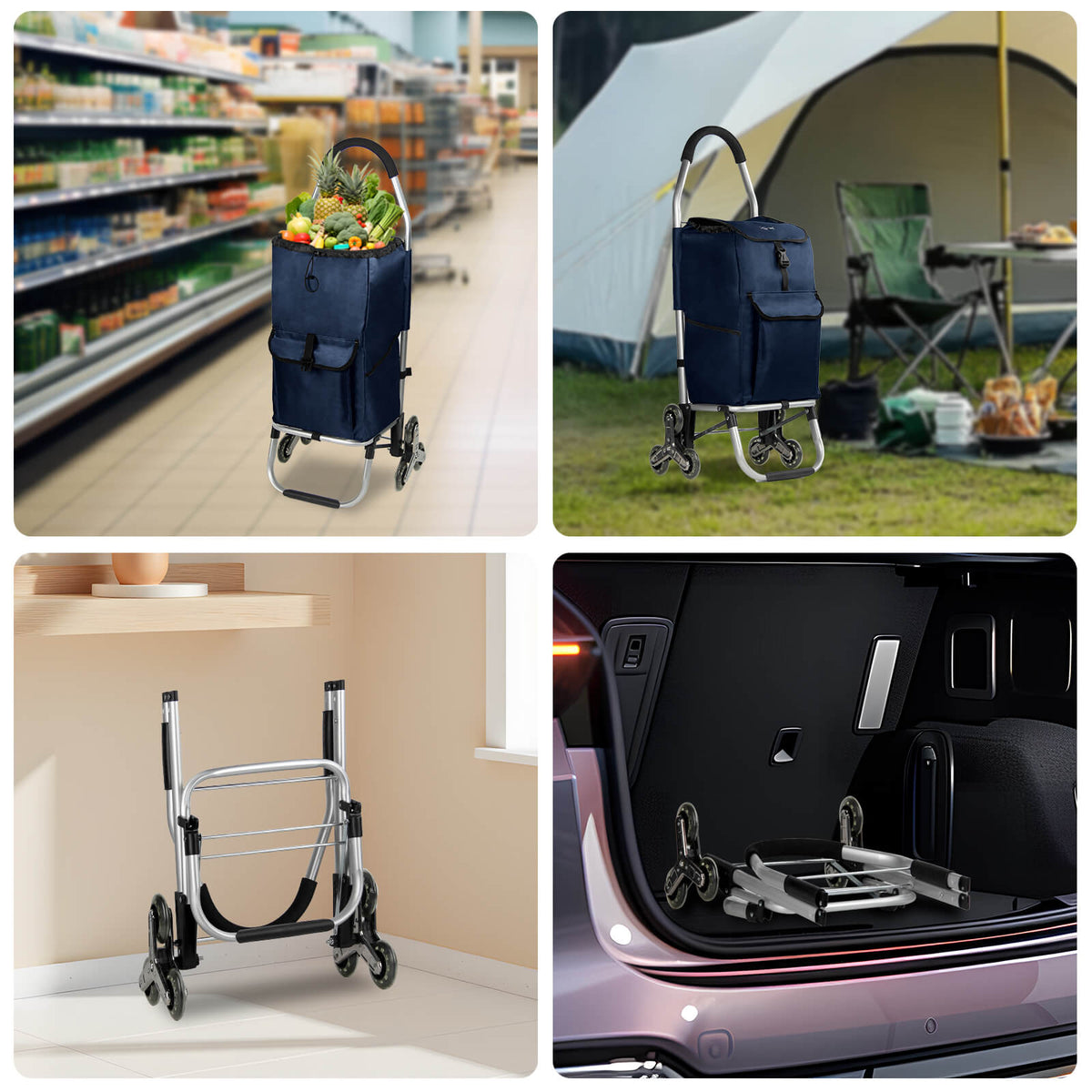 HOMELUX Einkaufstrolley, klappbar, stabil, 41 L Kapazität, multifunktional, Handwagen mit Rollen, abnehmbare Tasche, dreieckige Räder