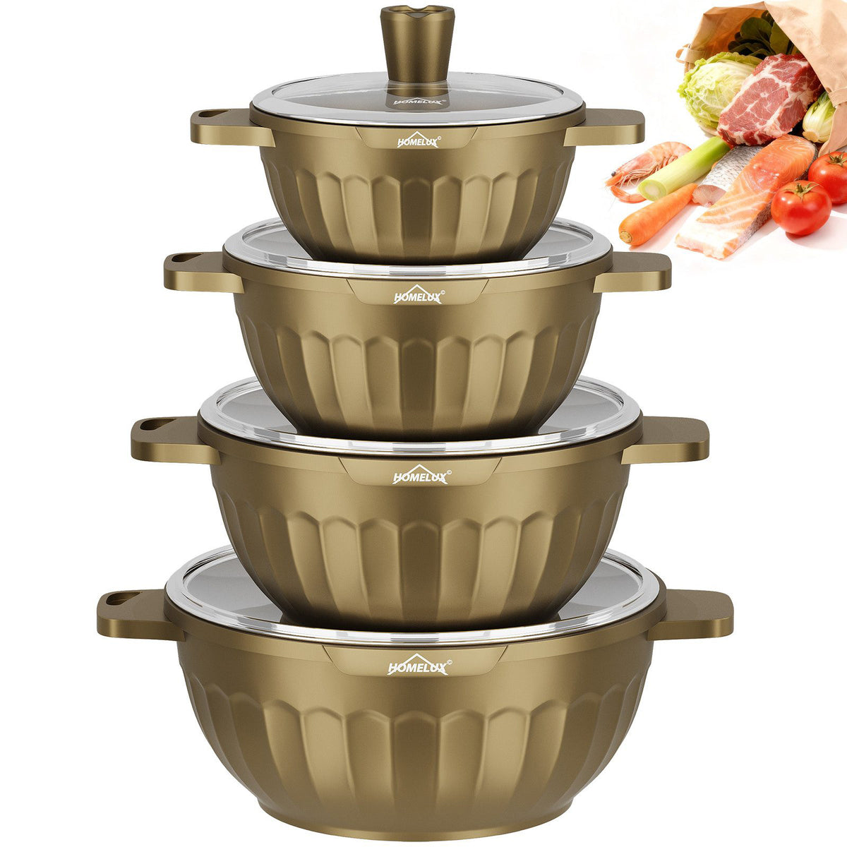 HOMELUX Topf-Set 8-tlg Kochtopf Set Induktions 20-32 cm, PFOA-fre Töpfe Set mit Deckel