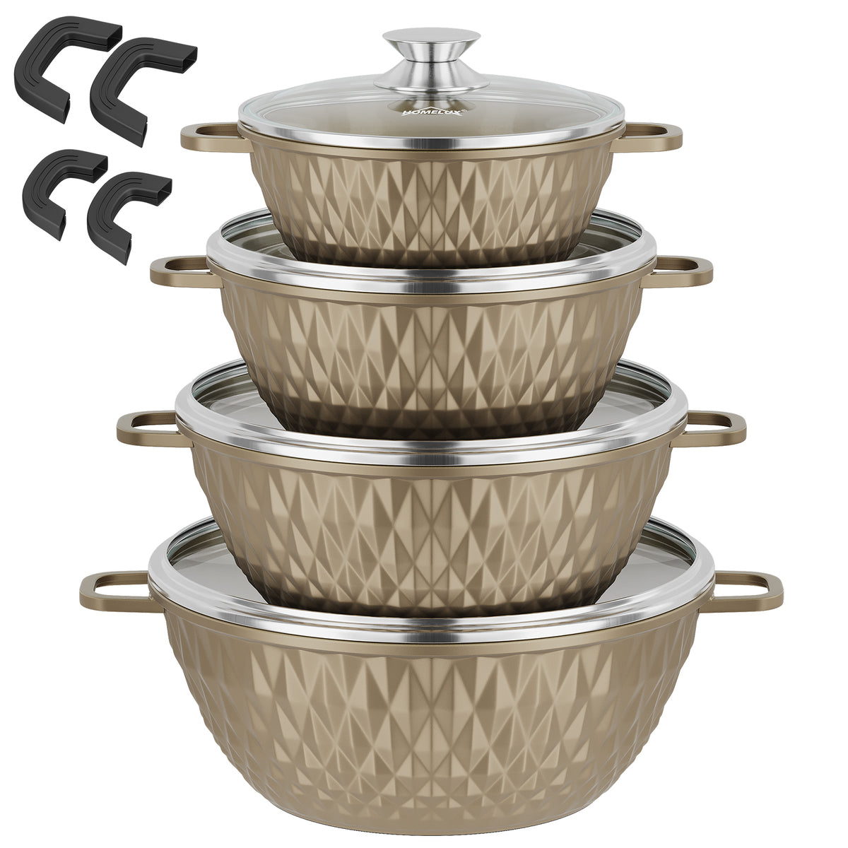 HOMELUX Aluguss Kochtopfset 8-teilig Induktion, Antihaft Topfset mit Glasdeckel, 20-32 cm, PFOA-frei