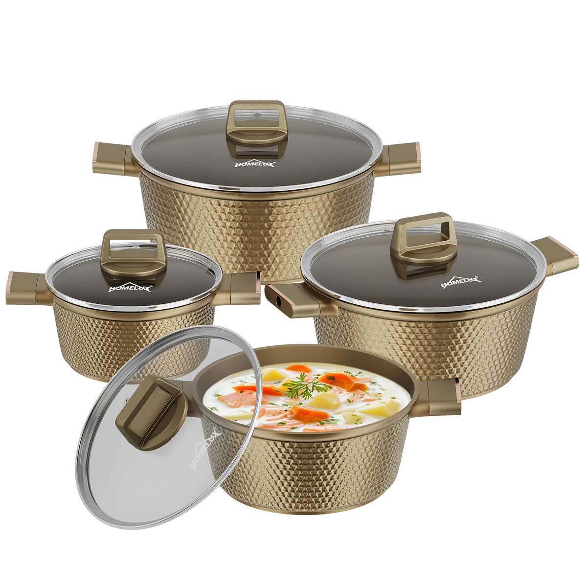 HOMELUX Kochtopf-Set, 8-teilig, mit Diamant-Struktur und Induktionsboden