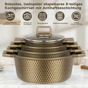 HOMELUX Kochtopf-Set, 8-teilig, mit Diamant-Struktur und Induktionsboden