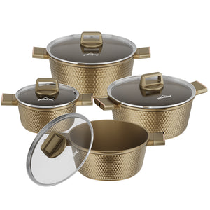 HOMELUX Kochtopf-Set, 8-teilig, mit Diamant-Struktur und Induktionsboden