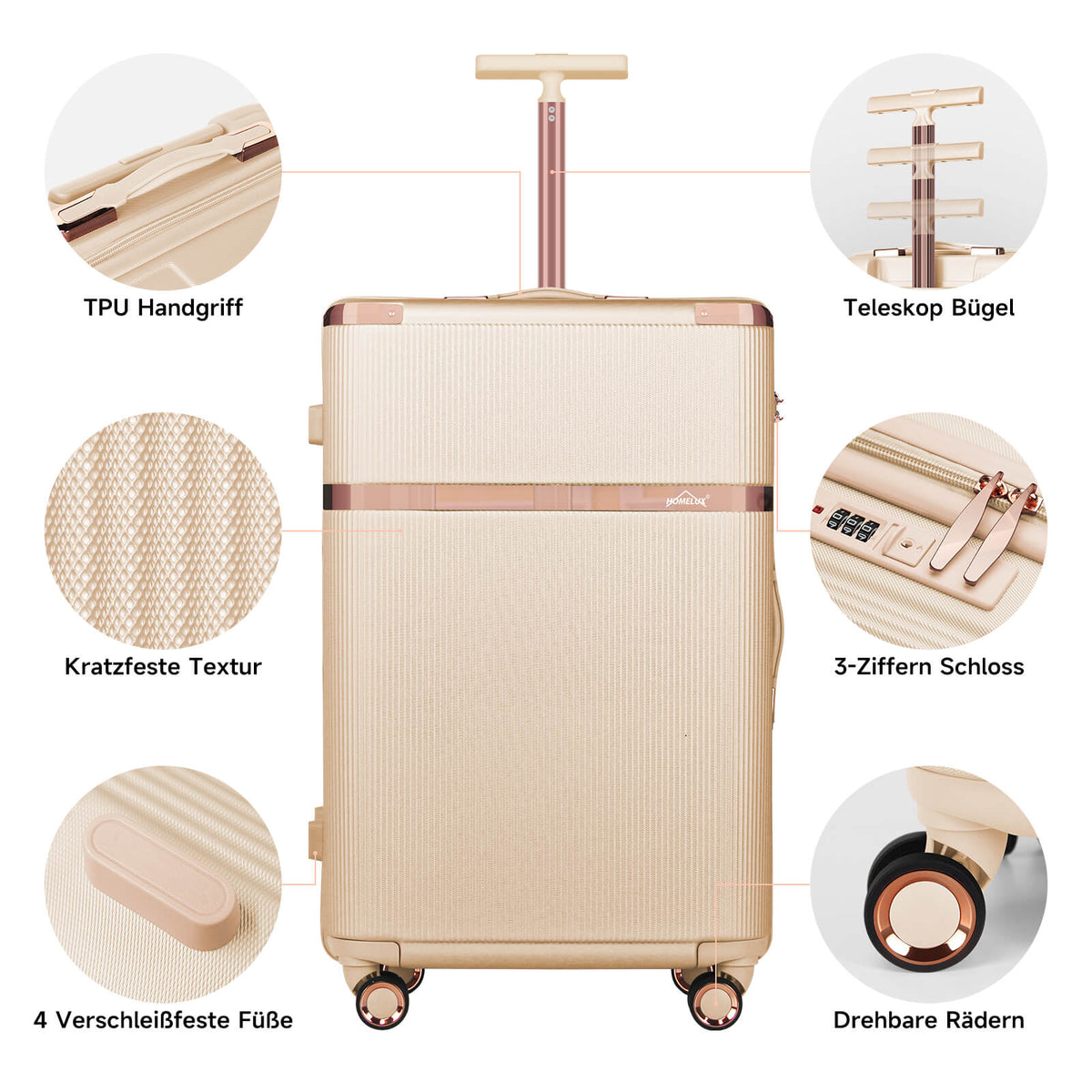 3-teiliges Reisekoffer-Set aus ABS-Hartschale: Leichter Rollkoffer-Trolley in M-L-XL