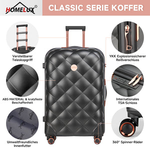 HOMELUX 3-teiliges Hartschalen Kofferset ABS Leicht Reisekoffer Trolley Rollkoffer Set M-L-XL