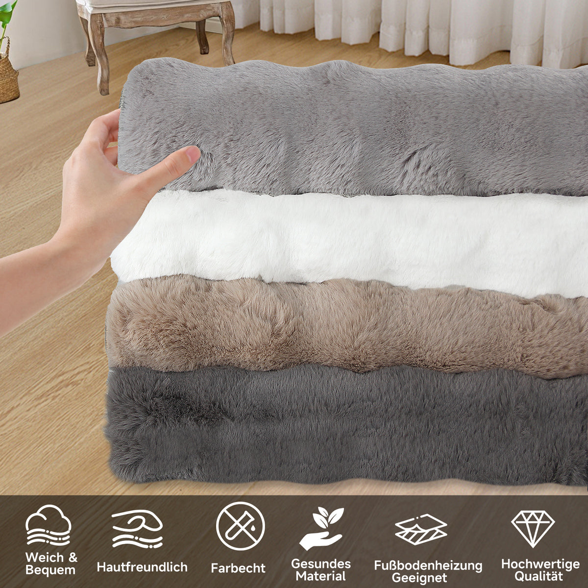 HOMELUX Superweicher Kunstfell Teppich, rutschfest & dekorativ. Idealer Hochflor für Wohnzimmer, Schlafzimmer & Fußbodenheizung geeignet