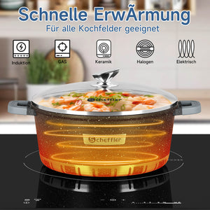 Scheffler Topfset Kochtopf Set mit Glasdeckel Antihaftbeschichtung Induktion für alle Herdarten geeignet