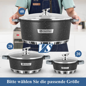 Scheffler Topfset Kochtopf Set mit Glasdeckel Antihaftbeschichtung Induktion für alle Herdarten geeignet