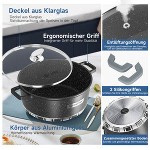 Scheffler Topfset Kochtopf Set mit Glasdeckel Antihaftbeschichtung Induktion für alle Herdarten geeignet