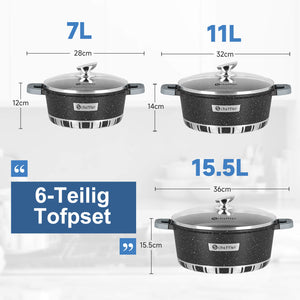 Scheffler Topfset Kochtopf Set mit Glasdeckel Antihaftbeschichtung Induktion für alle Herdarten geeignet