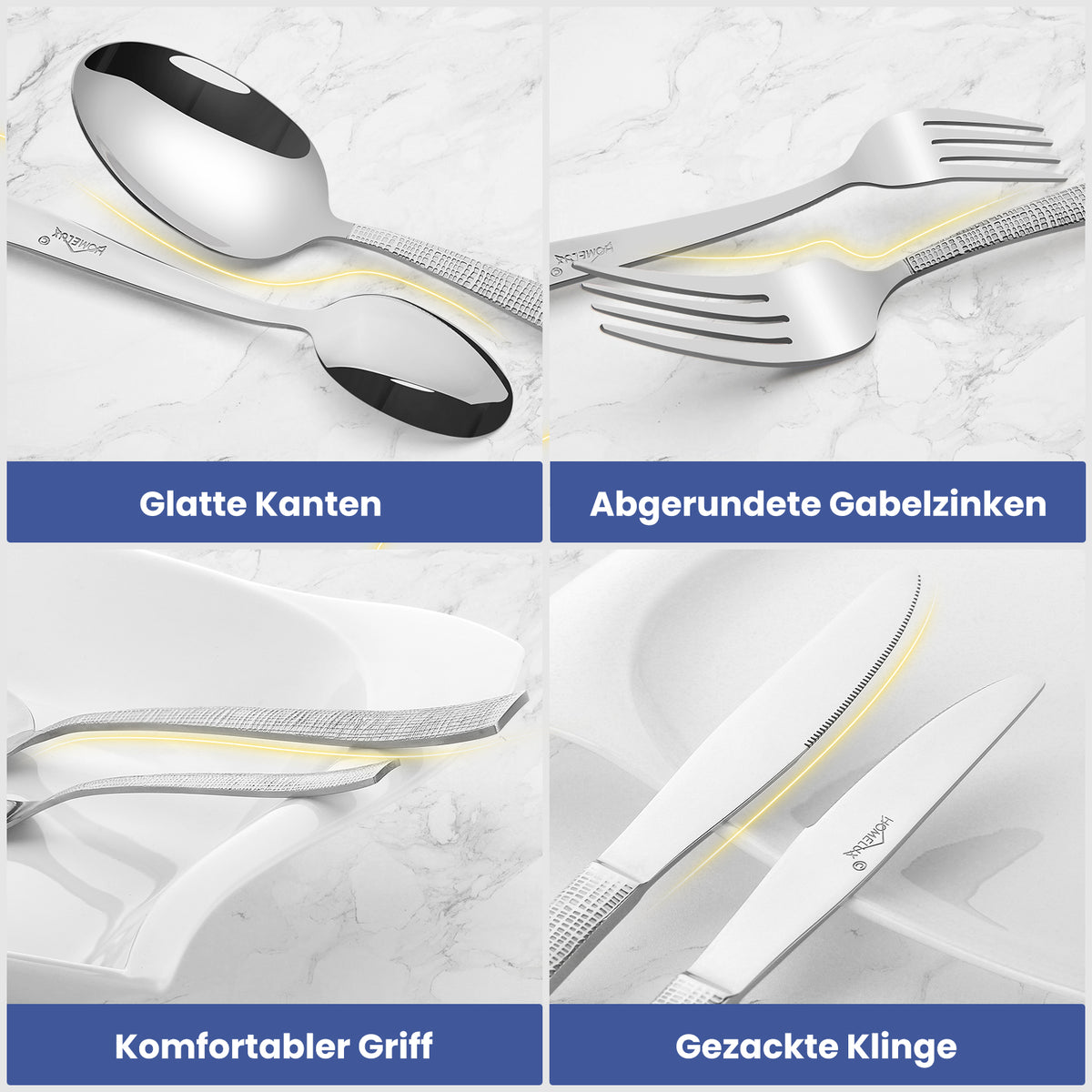 HOMELUX 72-teiliges Besteckset für 12 Personen aus Edelstahl, gehämmertes Design, hochglanzpoliert, spülmaschinenfest