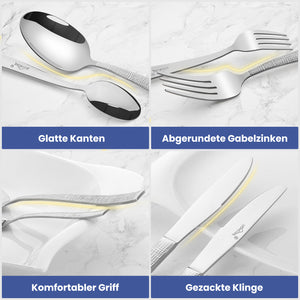 HOMELUX 72-teiliges Besteckset für 12 Personen aus Edelstahl, gehämmertes Design, hochglanzpoliert, spülmaschinenfest