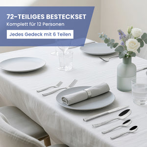 HOMELUX 72-teiliges Besteckset für 12 Personen aus Edelstahl, gehämmertes Design, hochglanzpoliert, spülmaschinenfest