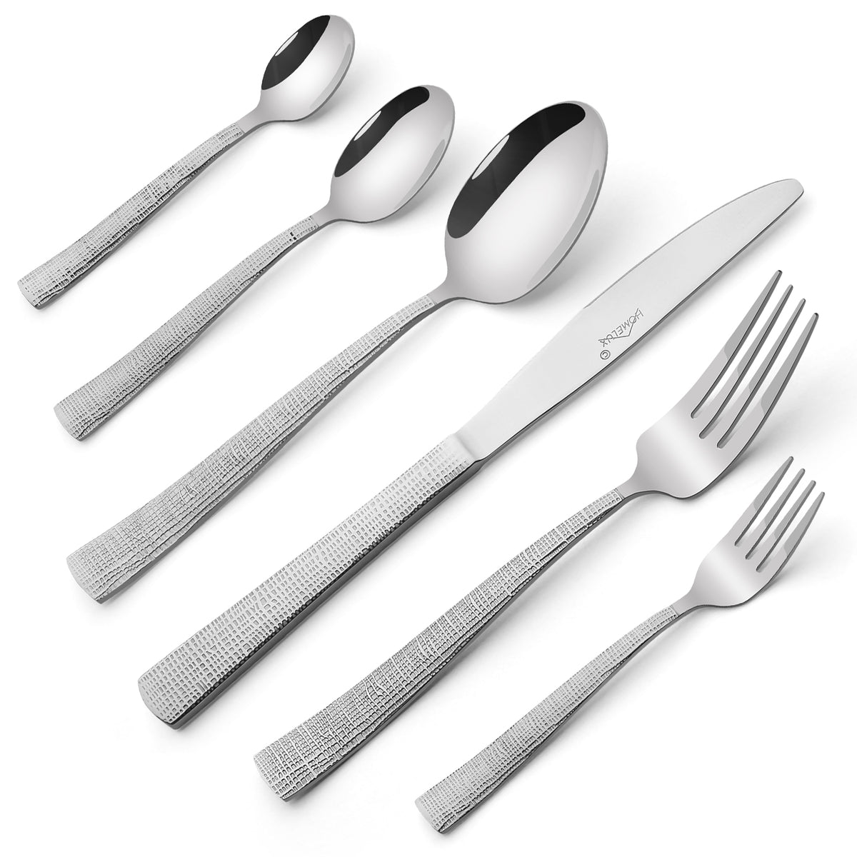HOMELUX 72-teiliges Besteckset für 12 Personen aus Edelstahl, gehämmertes Design, hochglanzpoliert, spülmaschinenfest