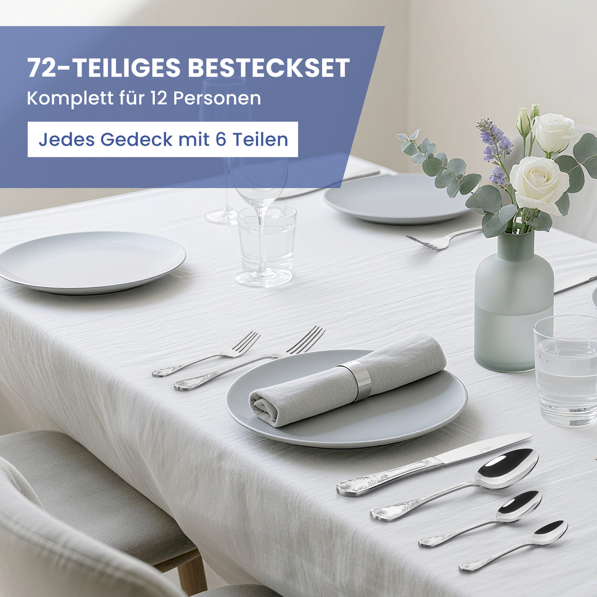 HOMELUX 72-teiliges Besteckset für 12 Personen aus Edelstahl, spülmaschinenfestes Tafelbesteck in edler Geschenkbox