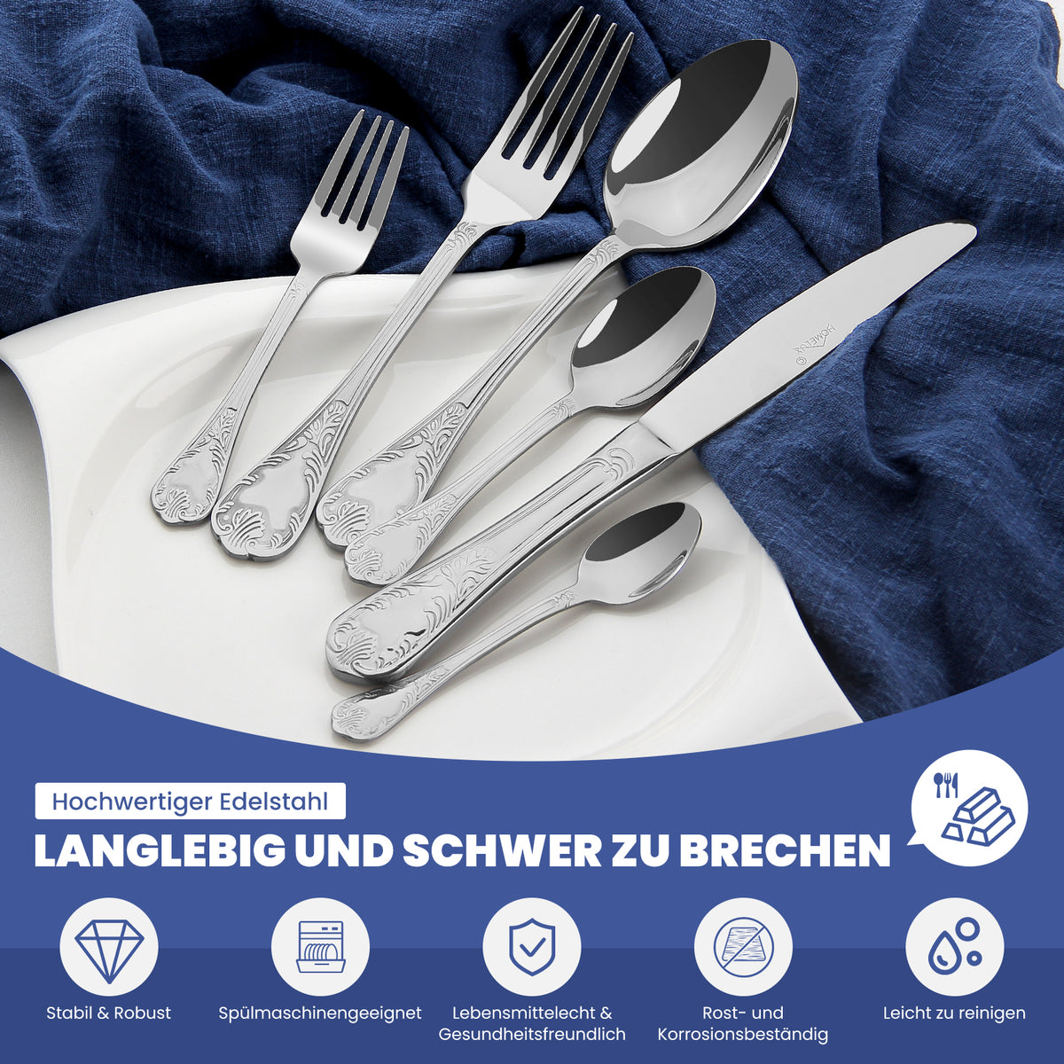 HOMELUX 72-teiliges Besteckset für 12 Personen aus Edelstahl, spülmaschinenfestes Tafelbesteck in edler Geschenkbox