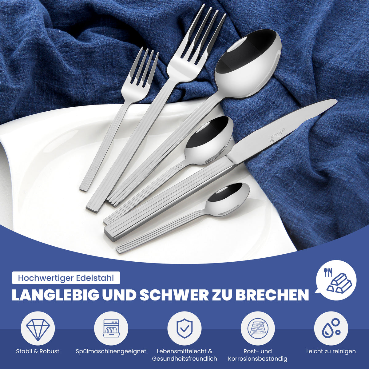 HOMELUX 72-teiliges Besteckset für 12 Personen Edelstahl rostfrei spülmaschinenfest hochglanzpoliert inklusive edler Besteckbox