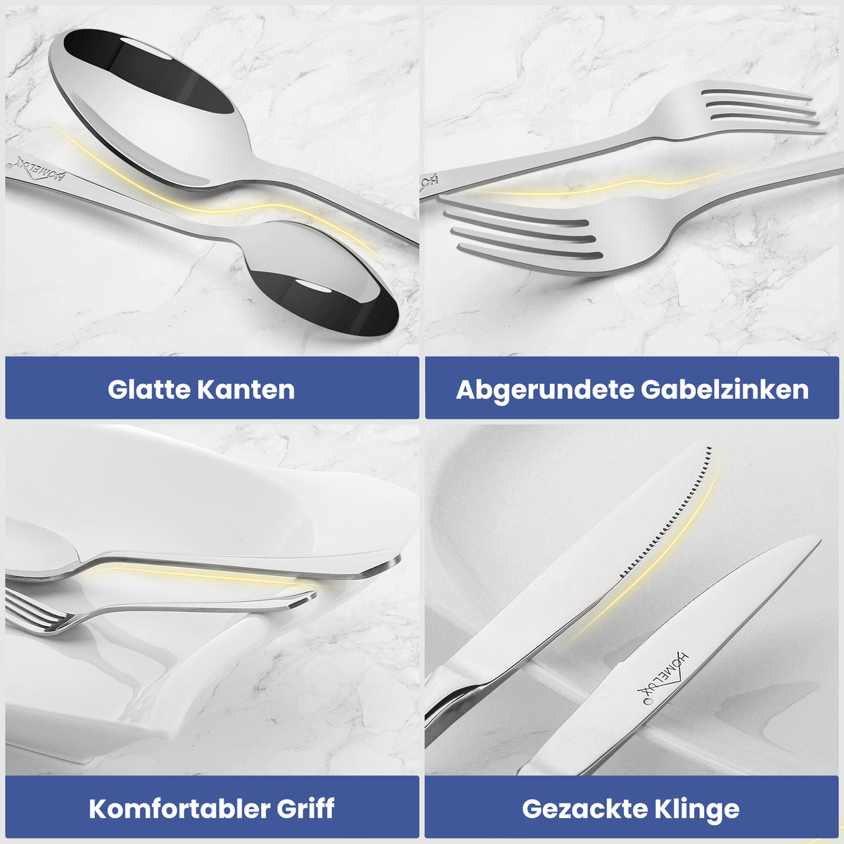 Homelux 72-teiliges Besteckset für 12 Personen, Edelstahl rostfrei, spülmaschinenfest, hochglanzpoliertes Tafelbesteck in Box