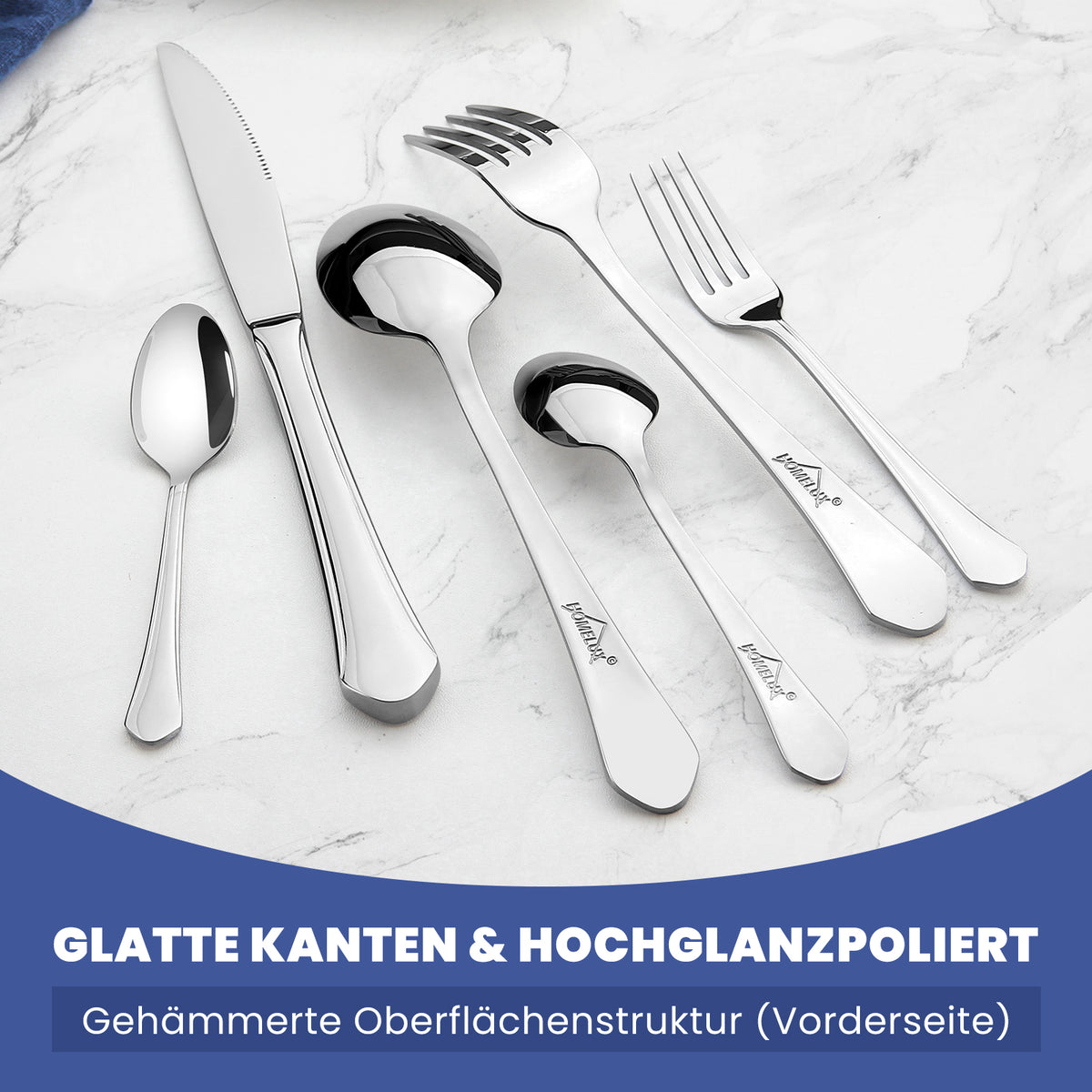 Homelux 72-teiliges Besteckset für 12 Personen, Edelstahl rostfrei, spülmaschinenfest, hochglanzpoliertes Tafelbesteck in Box