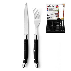 HOMELUX 12-teiliges Steakbesteck für 6 Personen, Edelstahl Besteckset mit schwarzen Griffen & edler Geschenkbox