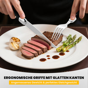 HOMELUX 12-teiliges Steakbesteck für 6 Personen, Edelstahl Besteckset mit schwarzen Griffen & edler Geschenkbox