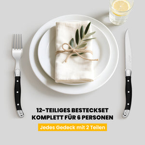 HOMELUX 12-teiliges Steakbesteck für 6 Personen, Edelstahl Besteckset mit schwarzen Griffen & edler Geschenkbox