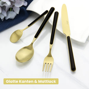 Besteckset 24-teilig für 6 Personen, Edelstahl-Besteck in Schwarz-Gold matt, spülmaschinengeeignet, inklusive Geschenkbox