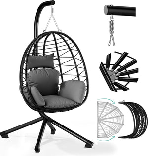 HOMELUX Hängesessel mit Gestell Hängematte Hängestuhl mit Kissen Schaukel Max. 130 kg, Grau