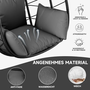 HOMELUX Hängesessel mit Gestell Hängematte Hängestuhl mit Kissen Schaukel Max. 130 kg, Grau