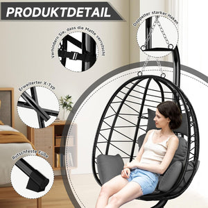 HOMELUX Hängesessel mit Gestell Hängematte Hängestuhl mit Kissen Schaukel Max. 130 kg, Grau