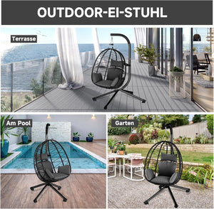HOMELUX Hängesessel mit Gestell Hängematte Hängestuhl mit Kissen Schaukel Max. 130 kg, Grau