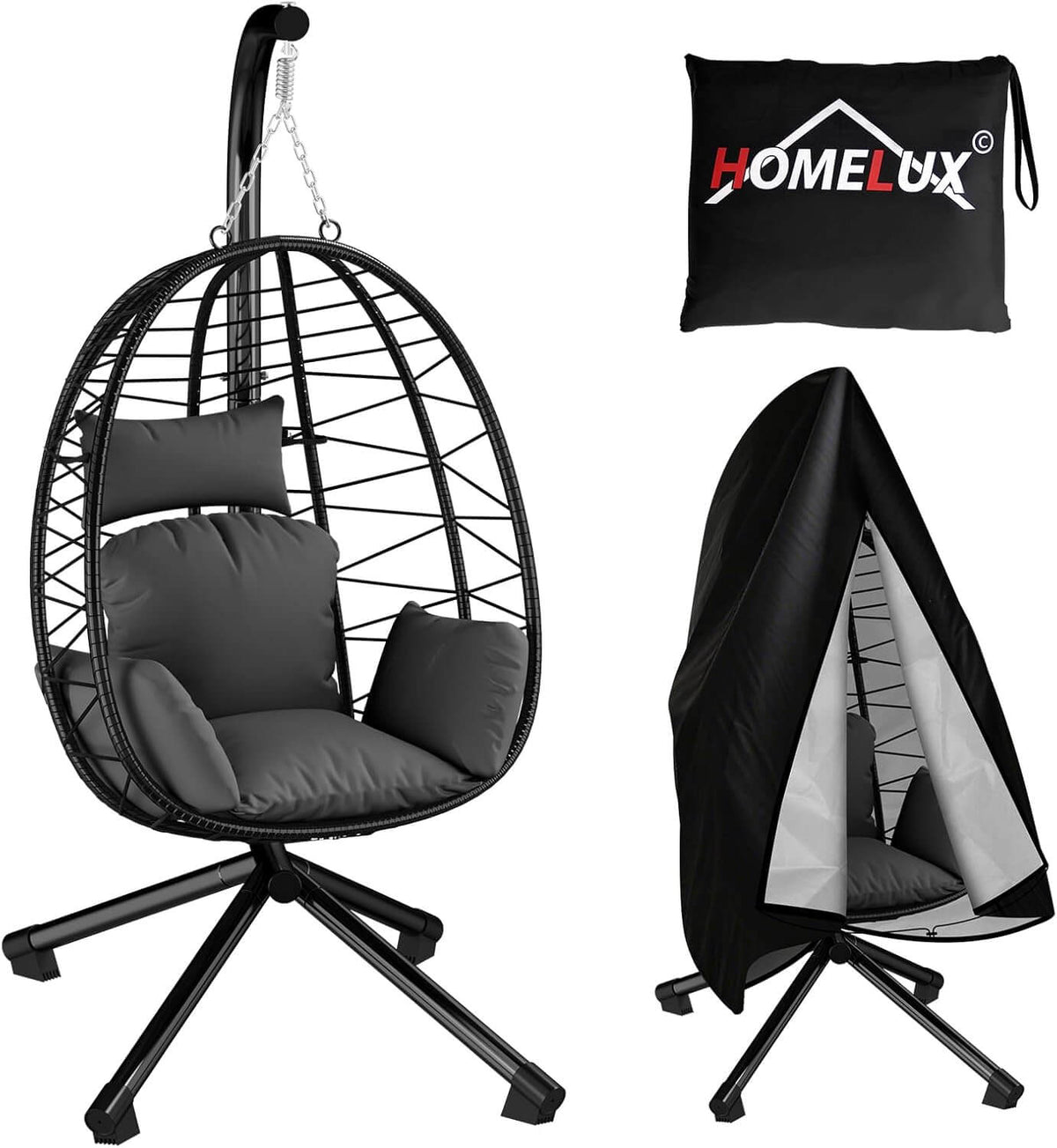 HOMELUX Hängematte mit Gestell, Abdeckung, Hängesessel, Hängeschaukel, Schaukel Outdoor&Indoor, Max. 130 kg (Hängesessel mit Abdeckung)