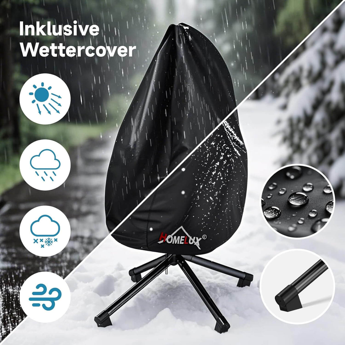 HOMELUX Hängematte mit Gestell, Abdeckung, Hängesessel, Hängeschaukel, Schaukel Outdoor&Indoor, Max. 130 kg (Hängesessel mit Abdeckung)