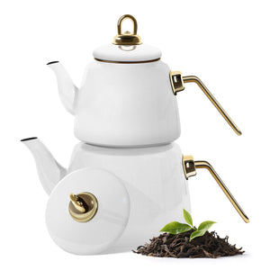 Homelux Türkische Teekanne 2L+1L, Emaille Wasserkessel Set, Induktionsgeeignet, Teekocher für alle Herdarten