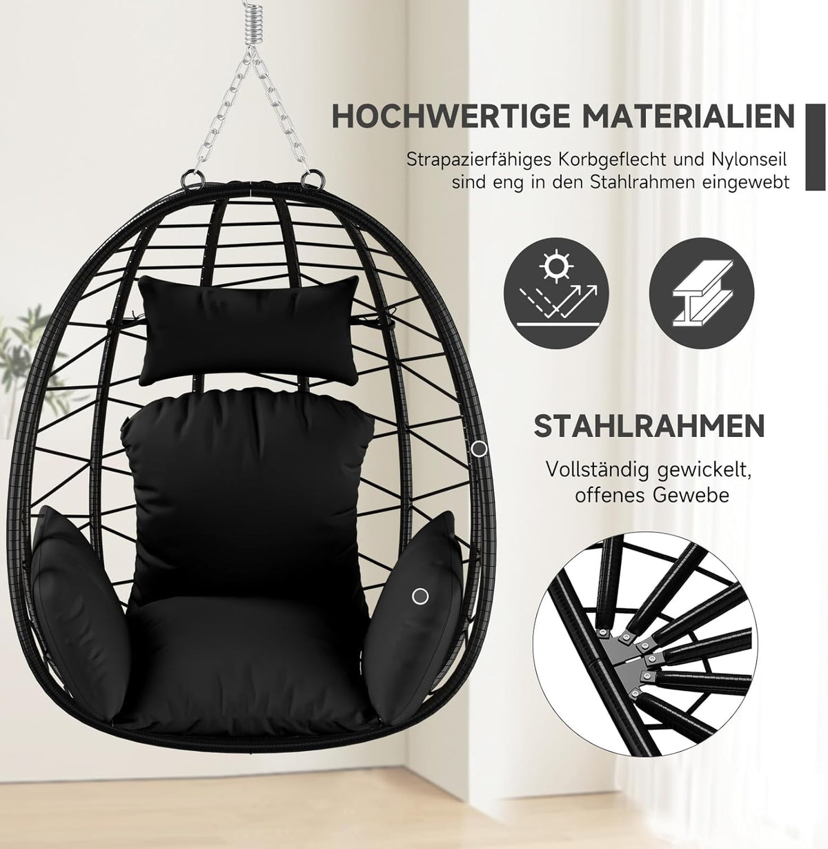 Flach verpacktes Kissen, das nach dem Öffnen wieder seine Form annimmt, ideal für den Versand